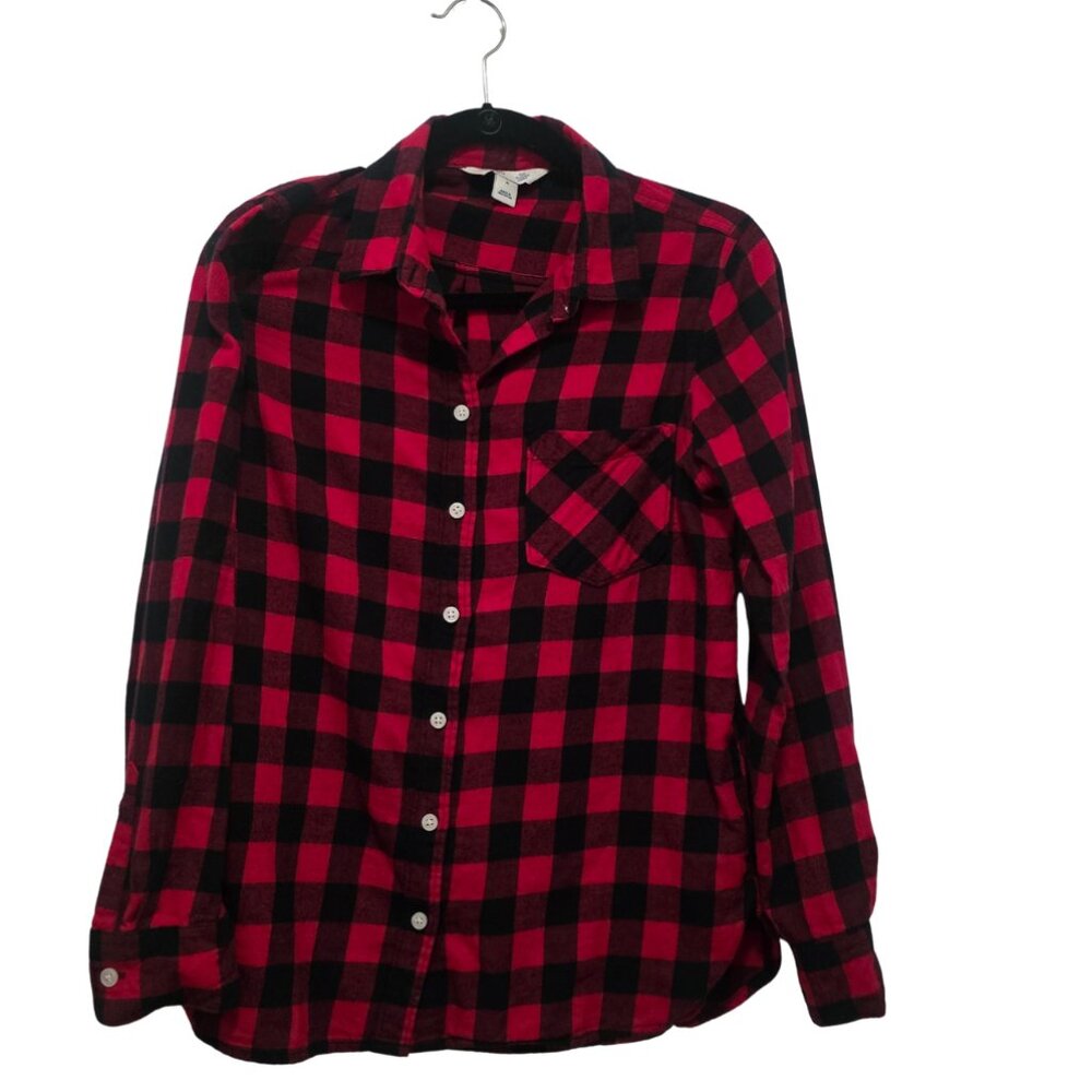 Old Navy Red & Black Flannel Shirt - Long Sleeve, Size M